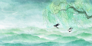 绿色春雨插画背景GIF动态图